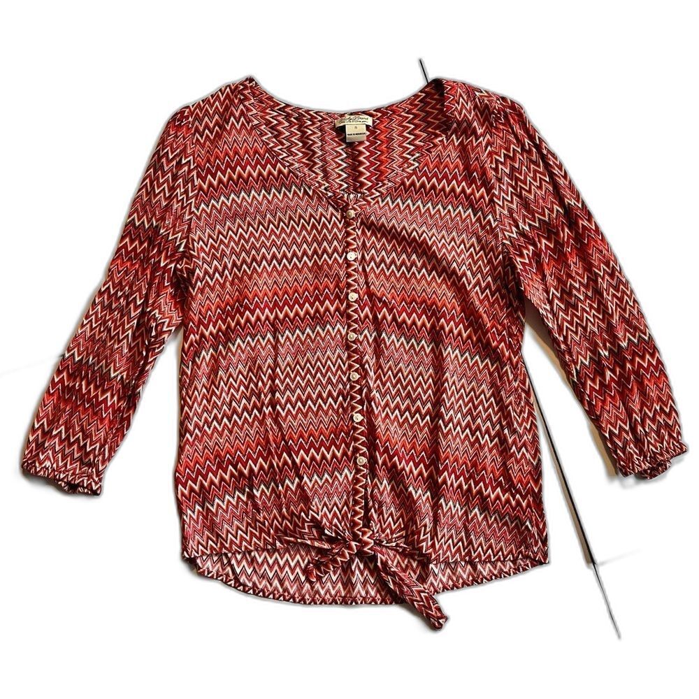 Lucky Brand Live in Love Women’s Chevron Patterned Red Blouse Size Small